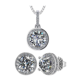 Central Diamond Center Halo Earring & Necklace Set, Solid Sterling Silver w/Pure Brilliance Zirconia - Hypoallergenic