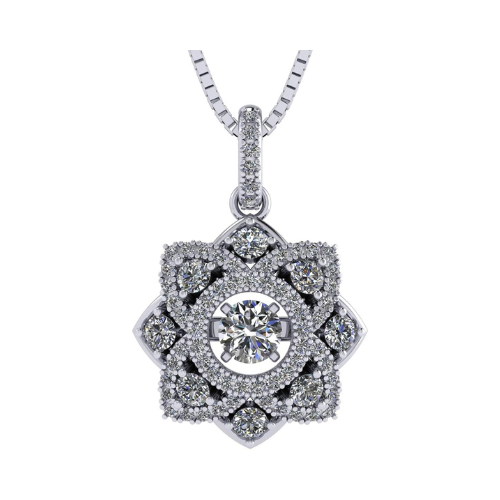 Central Diamond Center Forever Love Dancing Gemstone Flower Necklace Womens Pendant Sterling Silver & Pure Brilliance Zirconia