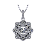 Central Diamond Center Forever Love Dancing Gemstone Flower Necklace Womens Pendant Sterling Silver & Pure Brilliance Zirconia