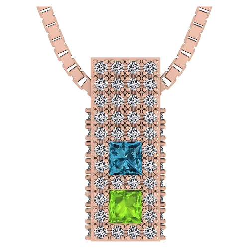 Central Diamond Center Princess Cut Couples 2 Stone Pendant Necklace w/ Pure Brilliance Zirconia on 3 Sides & Simulated Birthstones