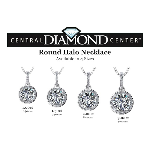Round Simulated Diamond Solitaire Necklace/Pendant- Double Halo from 1 to 3 carat center- Sterling Silver