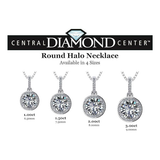 Round Simulated Diamond Solitaire Necklace/Pendant- Double Halo from 1 to 3 carat center- Sterling Silver