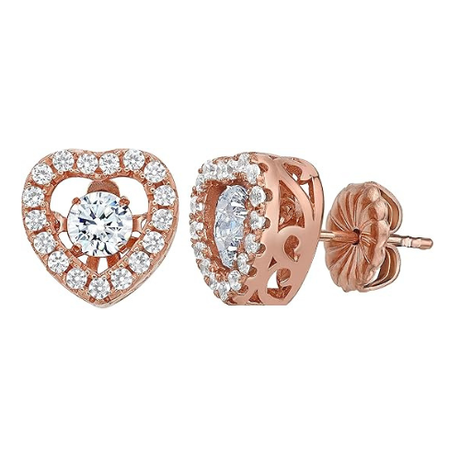 Central Diamond Center Heart Dancing Gemstone Earrings in Sterling Silver made w/ Pure Brilliance Zirconia