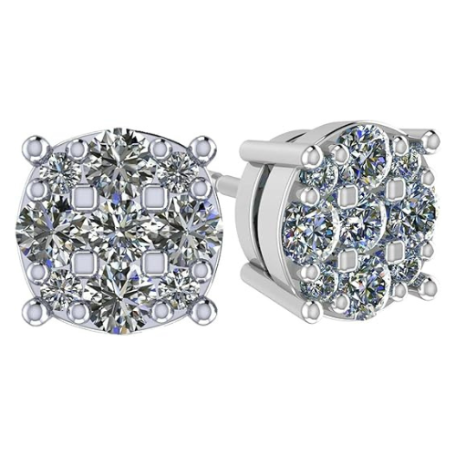 14K Solid Gold CVD Lab Grown Diamond Cluster Stud Earrings, (E-F - Vs) 9 Diamonds, 1.00 to 4.00 Carat Look