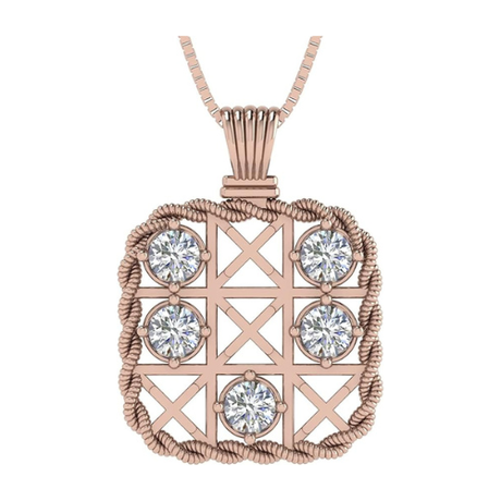 Central Diamond Center Solid Sterling Silver Tic Tac Toe Necklace made with Pure Brilliance Zirconia