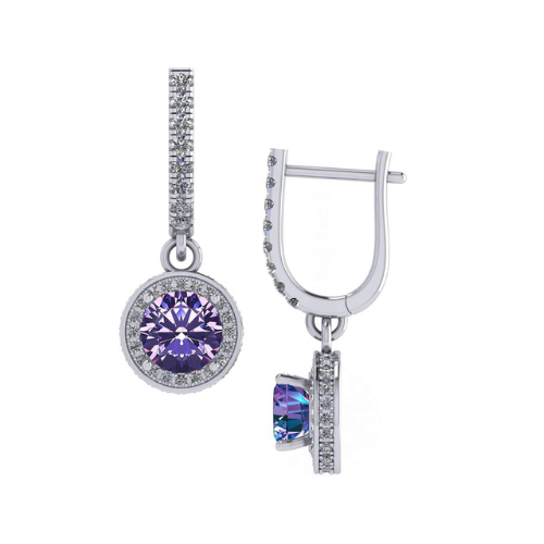 Halo Birthstone Dangle Earrings w/ Pure Brilliance Zirconia Accent Gemstones in Sterling Silver for Women