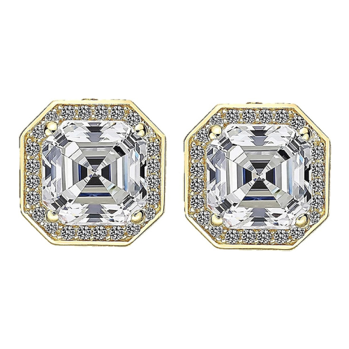 14K Solid Gold Post & Sterling Silver Asscher Cut Halo CZ Stud Earrings 0.80-4.00cttw Cubic Zirconia