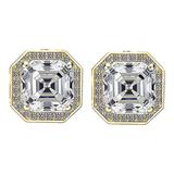 14K Solid Gold Post & Sterling Silver Asscher Cut Halo CZ Stud Earrings 0.80-4.00cttw Cubic Zirconia