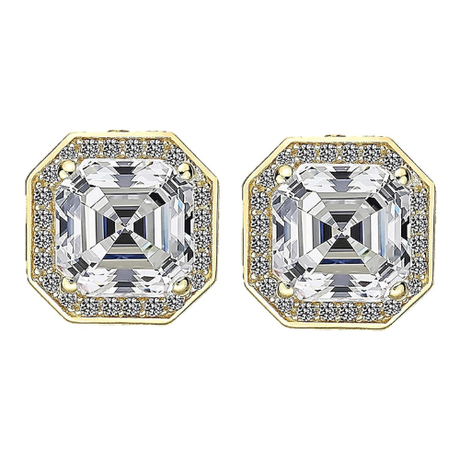 14K Solid Gold Post & Sterling Silver Asscher Cut Halo CZ Stud Earrings 0.80-4.00cttw Cubic Zirconia