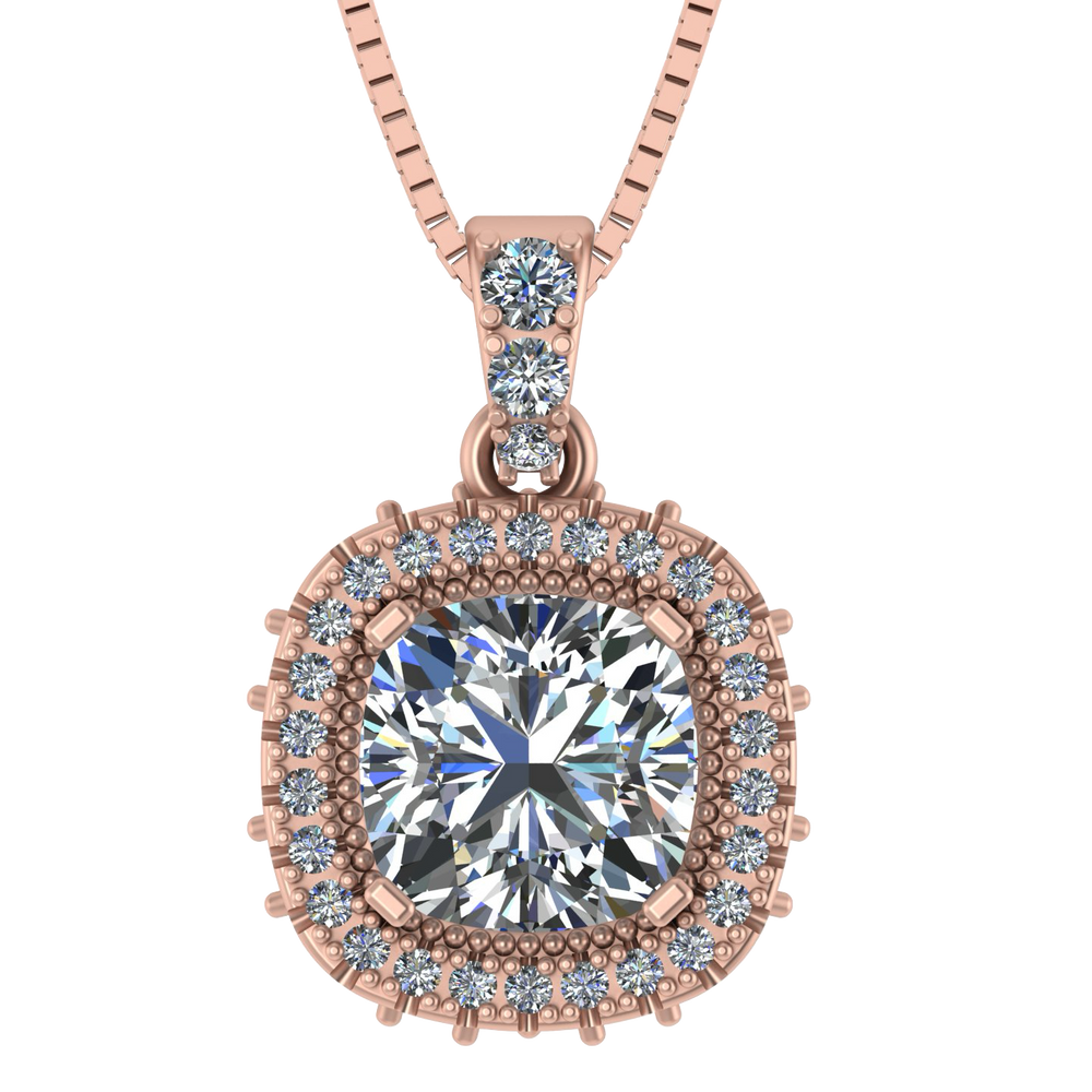 NANA Jewels Cushion Cut Halo CZ Simulated Diamond Solitaire Necklace Sterling Silver 8mm Zirconia Center Gemstone