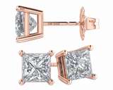 14K Gold Posts & Sterling Silver Princess Cut CZ Stud Earrings w/Pure Brilliance Zirconia, 1.50-4.00ctw