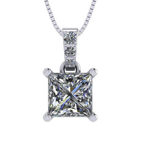 Princess Cut Solitaire Necklace, 4 Prong Sterling Silver w/Pure Brilliance Zirconia, 6.0mm, 7.0mm & 8.0mm