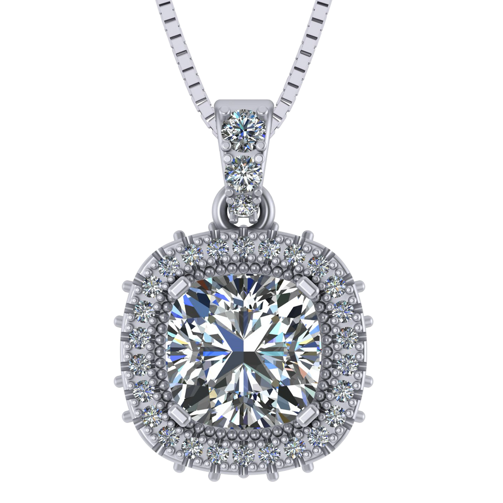 NANA Jewels Cushion Cut Halo CZ Simulated Diamond Solitaire Necklace Sterling Silver 8mm Zirconia Center Gemstone