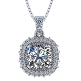 NANA Jewels Cushion Cut Halo CZ Simulated Diamond Solitaire Necklace Sterling Silver 8mm Zirconia Center Gemstone