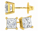 14K Gold Posts & Sterling Silver Princess Cut CZ Stud Earrings w/Pure Brilliance Zirconia, 1.50-4.00ctw