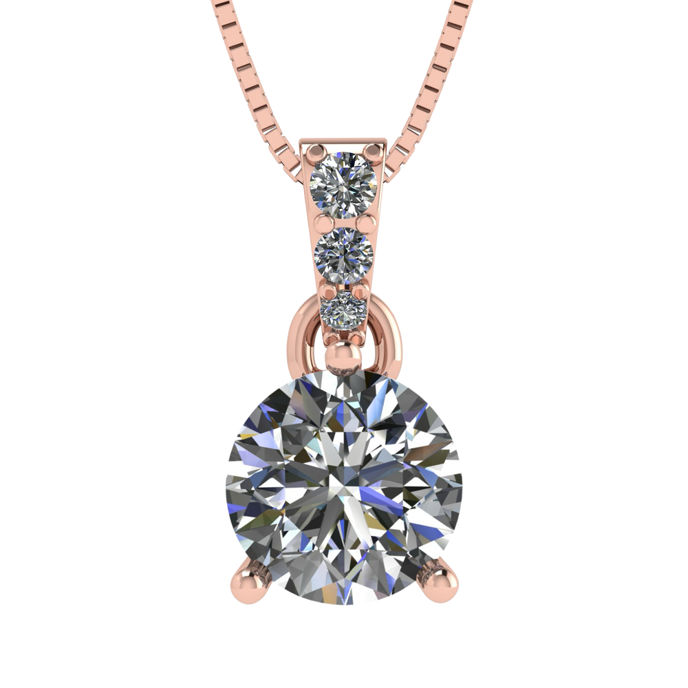 3 Prong Round Solitaire Simulated Diamond Necklace in Solid Sterling Silver with Pure Brilliance Zirconia