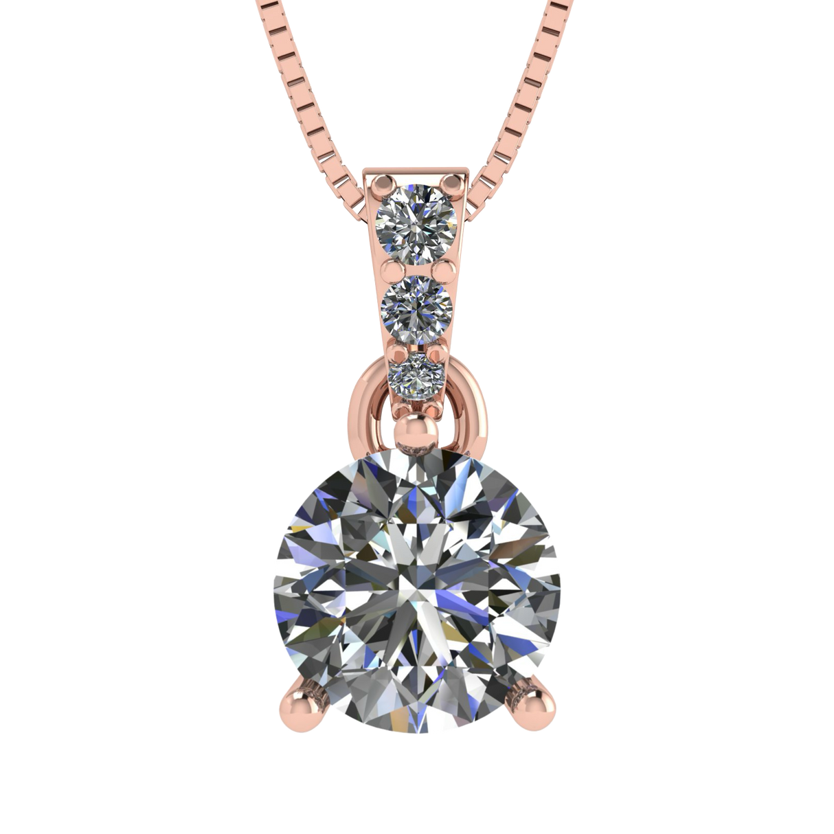 3 Prong Round Solitaire Simulated Diamond Necklace in Solid Sterling Silver with Pure Brilliance Zirconia