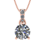 3 Prong Round Solitaire Simulated Diamond Necklace in Solid Sterling Silver with Pure Brilliance Zirconia