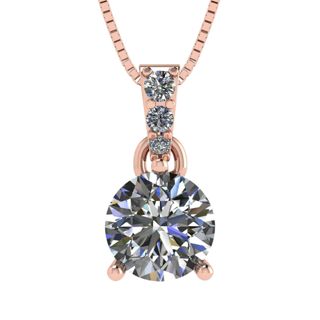 3 Prong Round Solitaire Simulated Diamond Necklace in Solid Sterling Silver with Pure Brilliance Zirconia