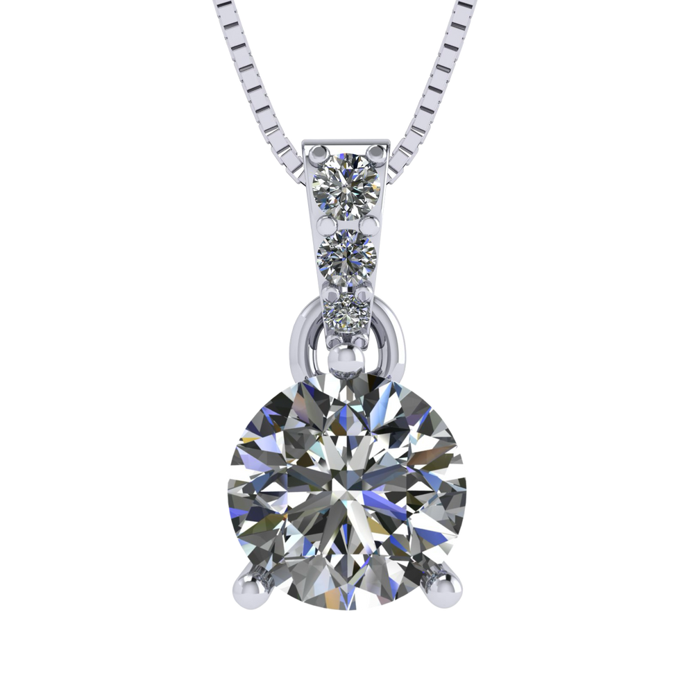 3 Prong Round Solitaire Simulated Diamond Necklace in Solid Sterling Silver with Pure Brilliance Zirconia