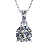 3 Prong Round Solitaire Simulated Diamond Necklace in Solid Sterling Silver with Pure Brilliance Zirconia