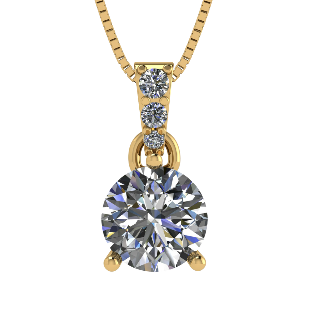 3 Prong Round Solitaire Simulated Diamond Necklace in Solid Sterling Silver with Pure Brilliance Zirconia