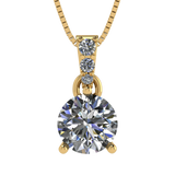 3 Prong Round Solitaire Simulated Diamond Necklace in Solid Sterling Silver with Pure Brilliance Zirconia