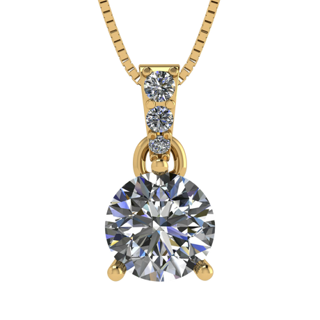 3 Prong Round Solitaire Simulated Diamond Necklace in Solid Sterling Silver with Pure Brilliance Zirconia