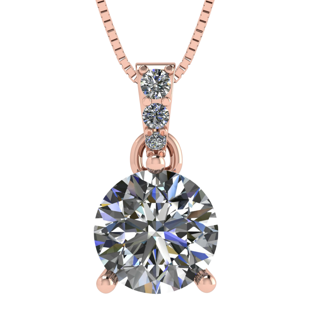 3 Prong Round Solitaire Simulated Diamond Necklace in Solid Sterling Silver with Pure Brilliance Zirconia