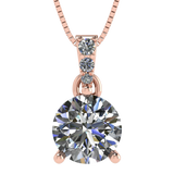 3 Prong Round Solitaire Simulated Diamond Necklace in Solid Sterling Silver with Pure Brilliance Zirconia