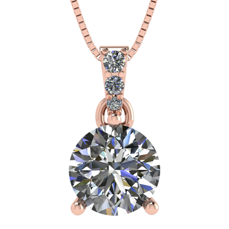 3 Prong Round Solitaire Simulated Diamond Necklace in Solid Sterling Silver with Pure Brilliance Zirconia