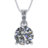 3 Prong Round Solitaire Simulated Diamond Necklace in Solid Sterling Silver with Pure Brilliance Zirconia