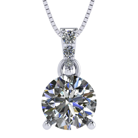 3 Prong Round Solitaire Simulated Diamond Necklace in Solid Sterling Silver with Pure Brilliance Zirconia