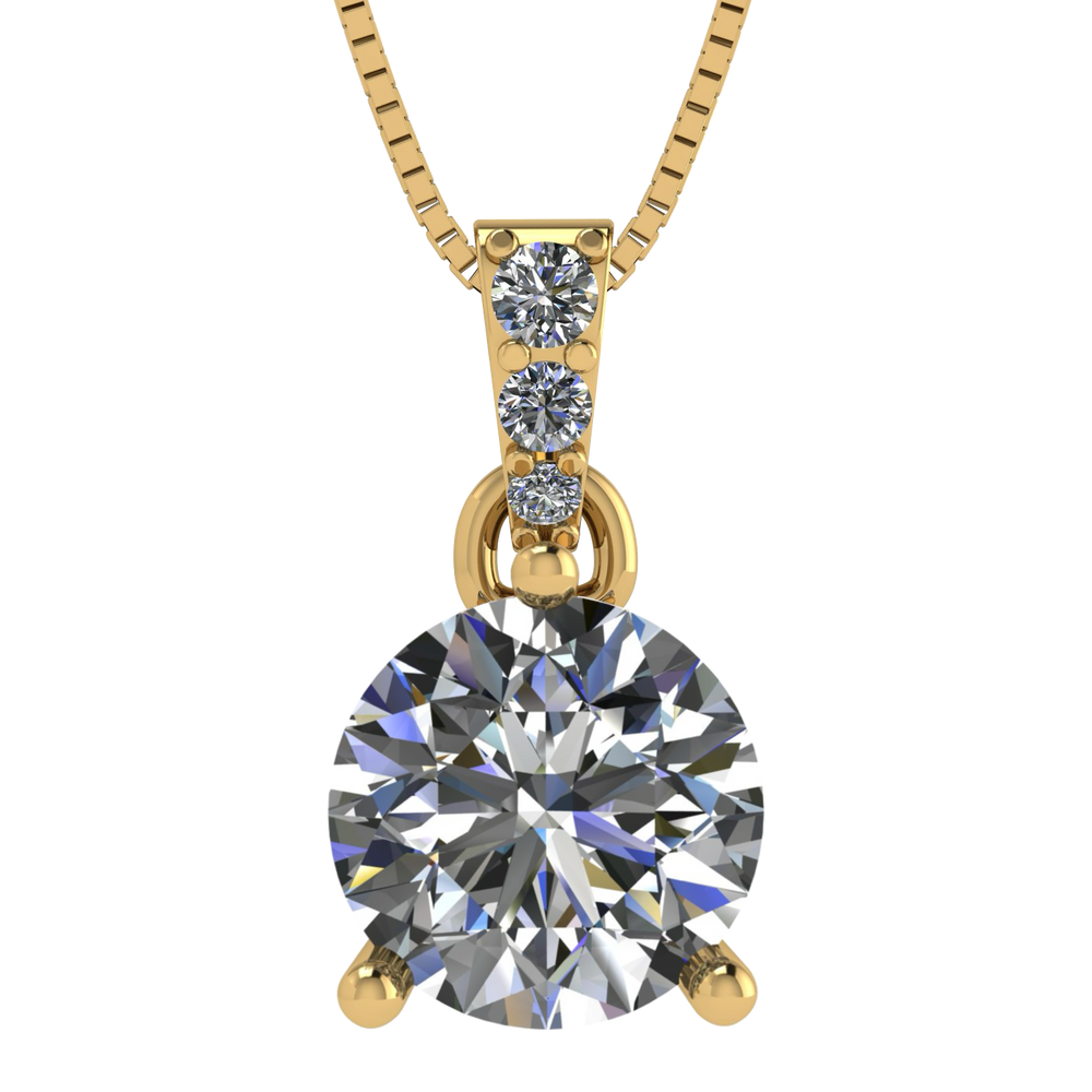 3 Prong Round Solitaire Simulated Diamond Necklace in Solid Sterling Silver with Pure Brilliance Zirconia
