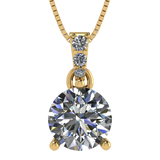 3 Prong Round Solitaire Simulated Diamond Necklace in Solid Sterling Silver with Pure Brilliance Zirconia