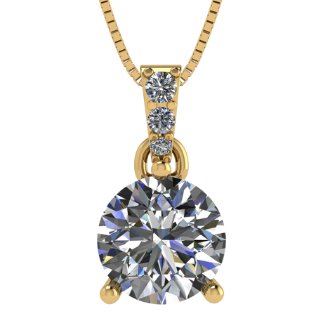 3 Prong Round Solitaire Simulated Diamond Necklace in Solid Sterling Silver with Pure Brilliance Zirconia