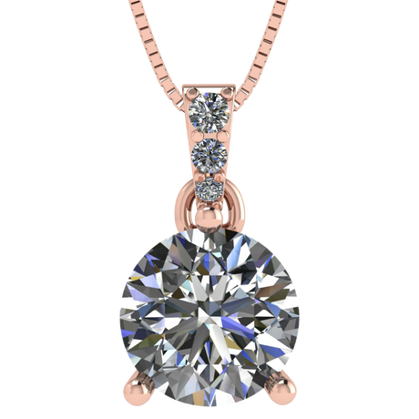 3 Prong Round Solitaire Simulated Diamond Necklace in Solid Sterling Silver with Pure Brilliance Zirconia