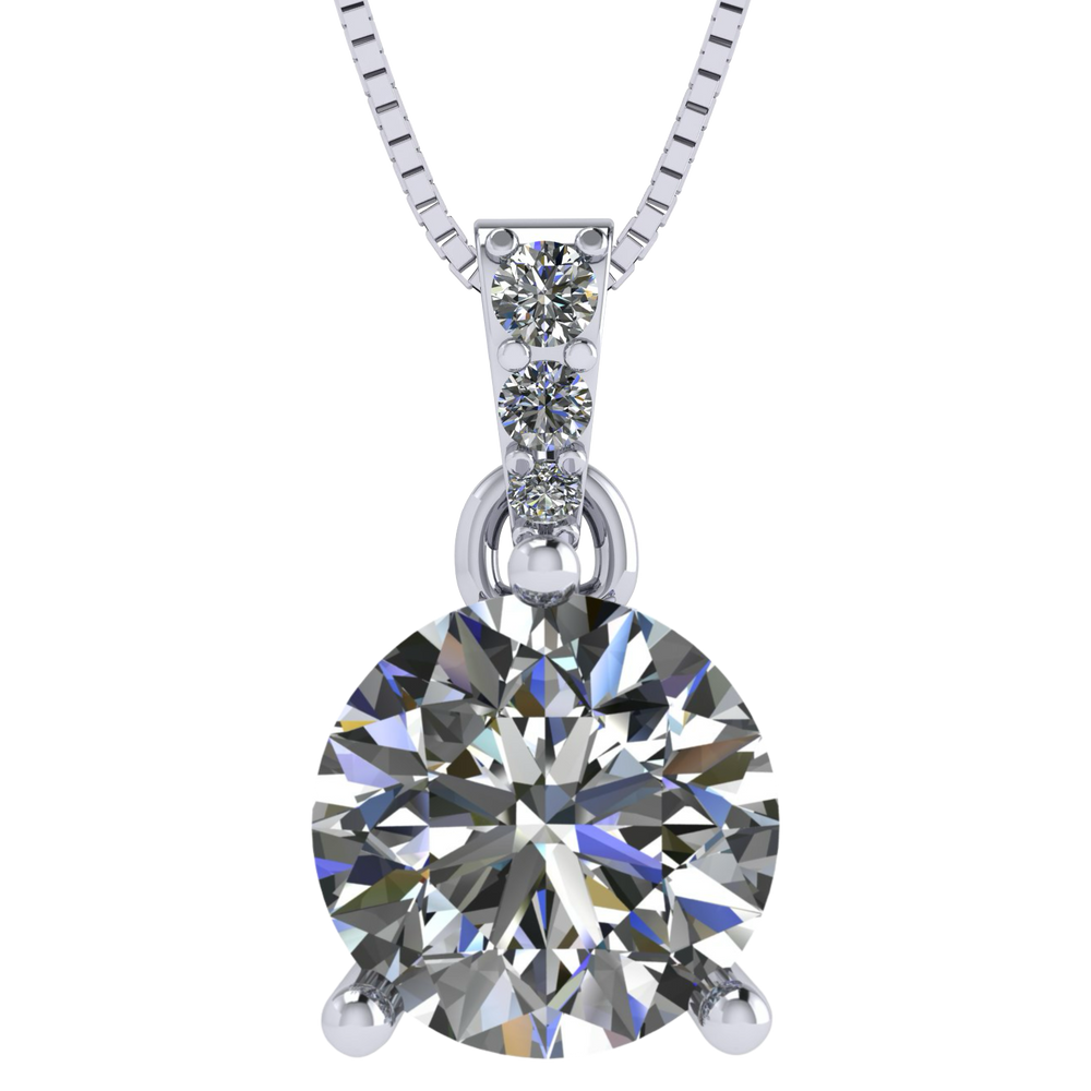 3 Prong Round Solitaire Simulated Diamond Necklace in Solid Sterling Silver with Pure Brilliance Zirconia