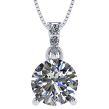 3 Prong Round Solitaire Simulated Diamond Necklace in Solid Sterling Silver with Pure Brilliance Zirconia
