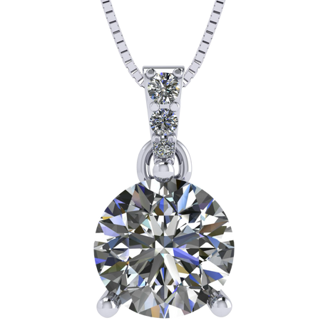 3 Prong Round Solitaire Simulated Diamond Necklace in Solid Sterling Silver with Pure Brilliance Zirconia
