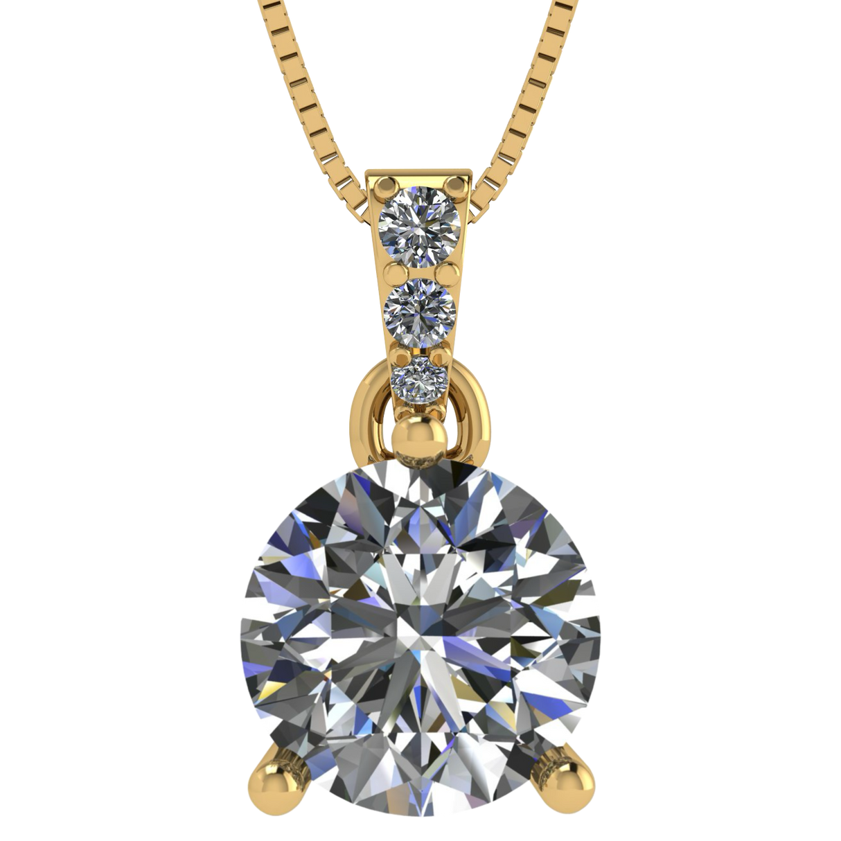 3 Prong Round Solitaire Simulated Diamond Necklace in Solid Sterling Silver with Pure Brilliance Zirconia