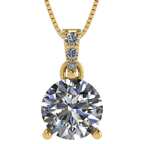 3 Prong Round Solitaire Simulated Diamond Necklace in Solid Sterling Silver with Pure Brilliance Zirconia