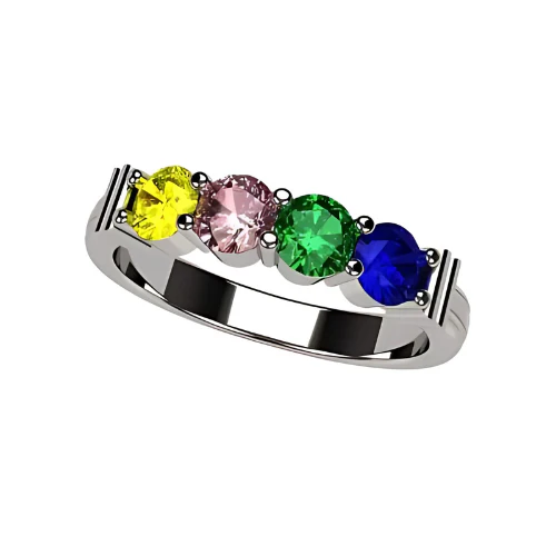 Central Diamond Center Shared Prong Mothers Birthstone Family Ring w/ 1 to 6 Simulated Gemstones in Sterling Silver, 10K or 14K Gold