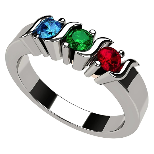 Central Diamond Center S-Bar Mothers Ring with 3 simulated birthstones.