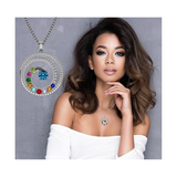 Central Diamond Center Swirl Birthstone Mothers Necklace w/ 1 to 9 Simulated Gemstones in Silver, 10K, or 14K Gold For Women