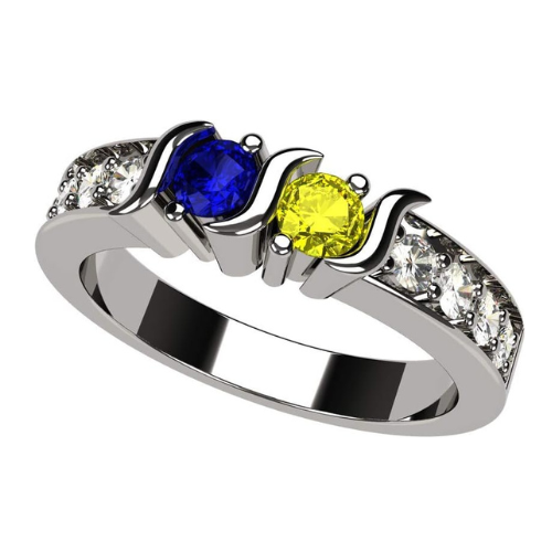 Central Diamond Center S-Bar w/Sides Couple's Ring with Simulated Birthstones in Sterling Silver, 10K or 14k Solid GOLD