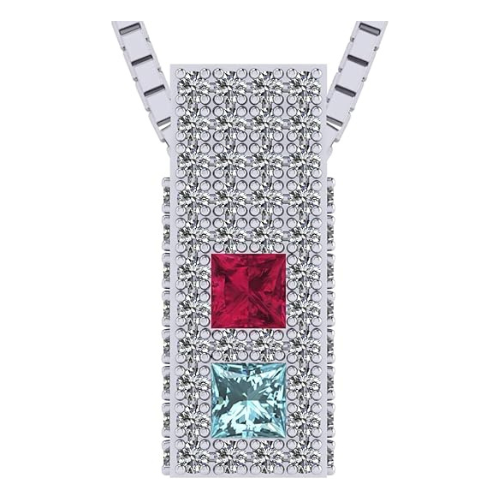 Central Diamond Center Princess Cut Couples 2 Stone Pendant Necklace w/ Pure Brilliance Zirconia on 3 Sides & Simulated Birthstones