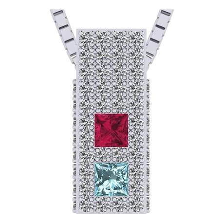 Central Diamond Center Princess Cut Couples 2 Stone Pendant Necklace w/ Pure Brilliance Zirconia on 3 Sides & Simulated Birthstones