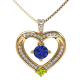 Central Diamond Center Mother & Child Heart Birthstone Necklace w/ 1-6 Simulated Gemstones in Sterling Silver, 10K, or 14K Gold