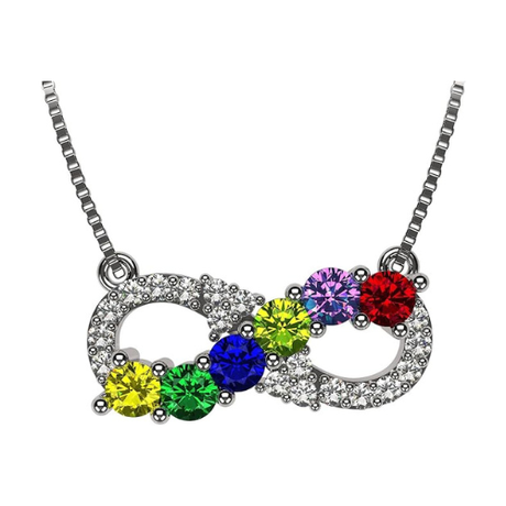 Central Diamond Center Infinity Mothers Birthstone Necklace w/ 1 to 6 Simulated Gemstones in Sterling Silver, 10K, or 14K Gold